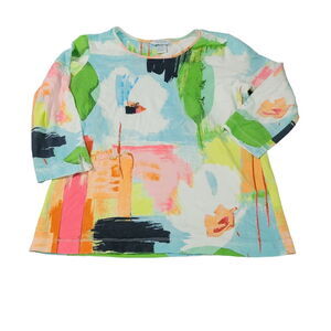 City Blues By Koret Womens Blouse MultiColor Size PM 100% Cotton 3/4 Sleeve